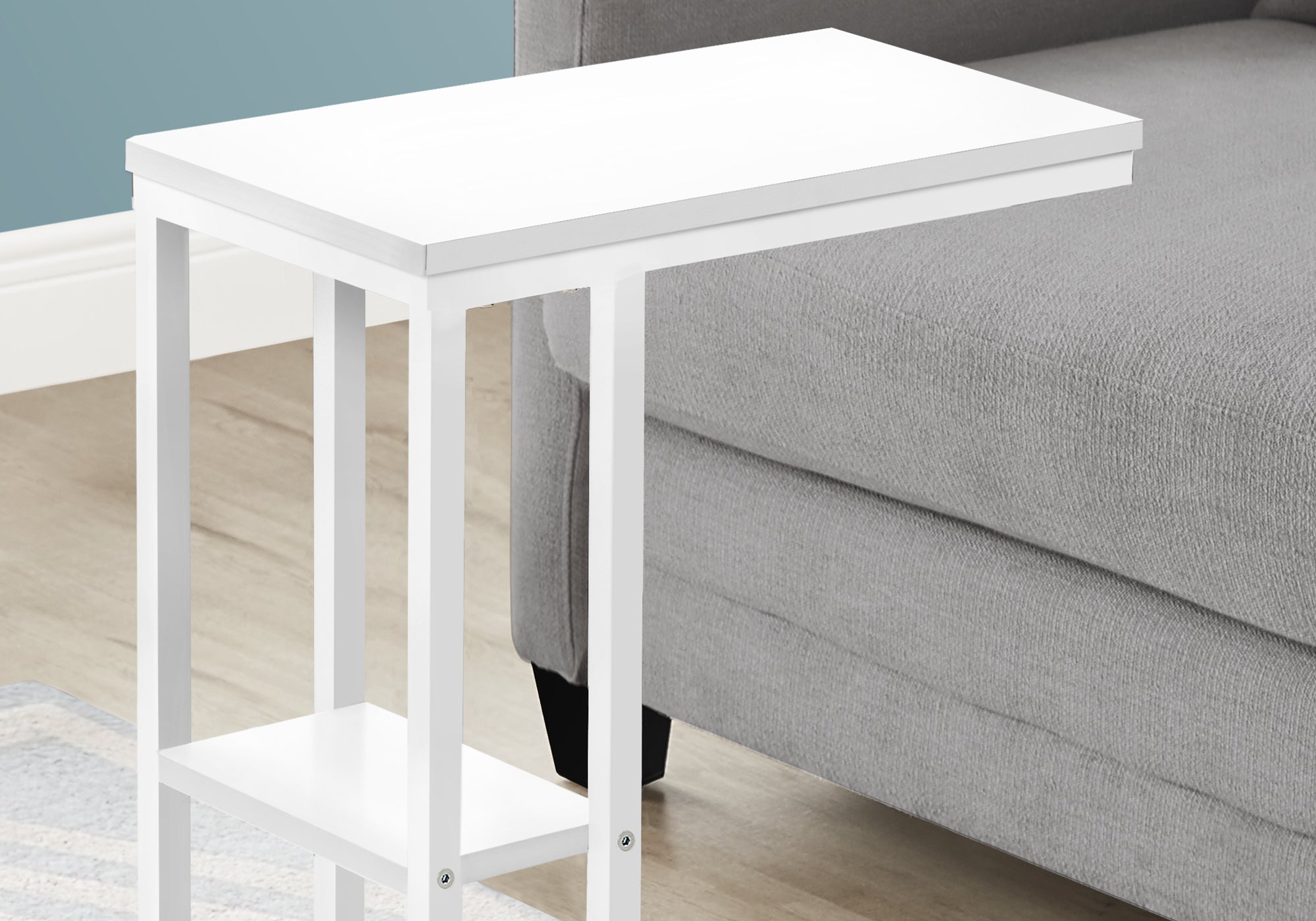 I 3676 Table D'appoint, En Forme De C, Bout, Côté, Collation, Salon, Chambre À Coucher, Métal, Stratifié, Blanc, Contemporain, Moderne - Simple Boutique
