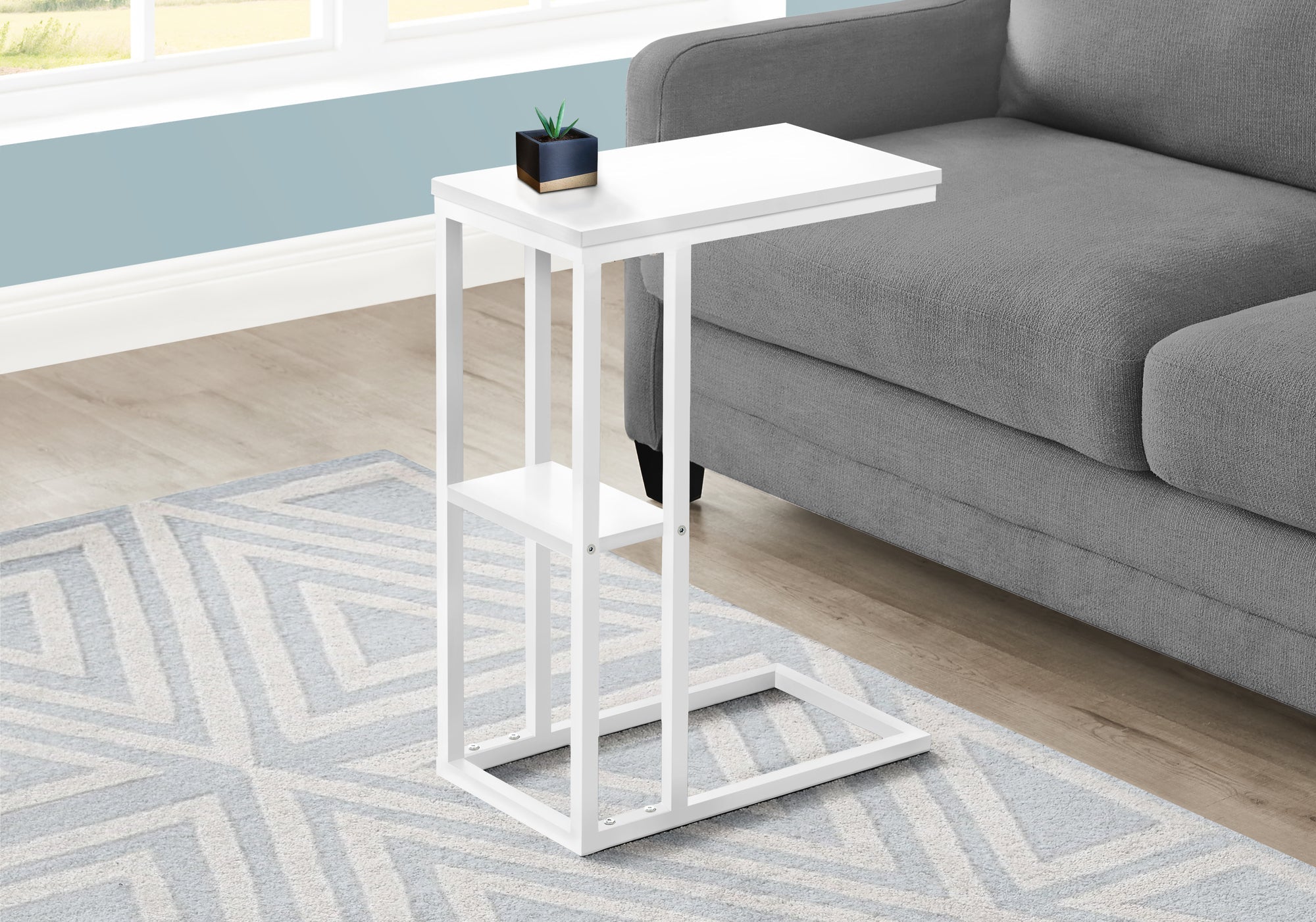 I 3676 Table D'appoint, En Forme De C, Bout, Côté, Collation, Salon, Chambre À Coucher, Métal, Stratifié, Blanc, Contemporain, Moderne - Simple Boutique