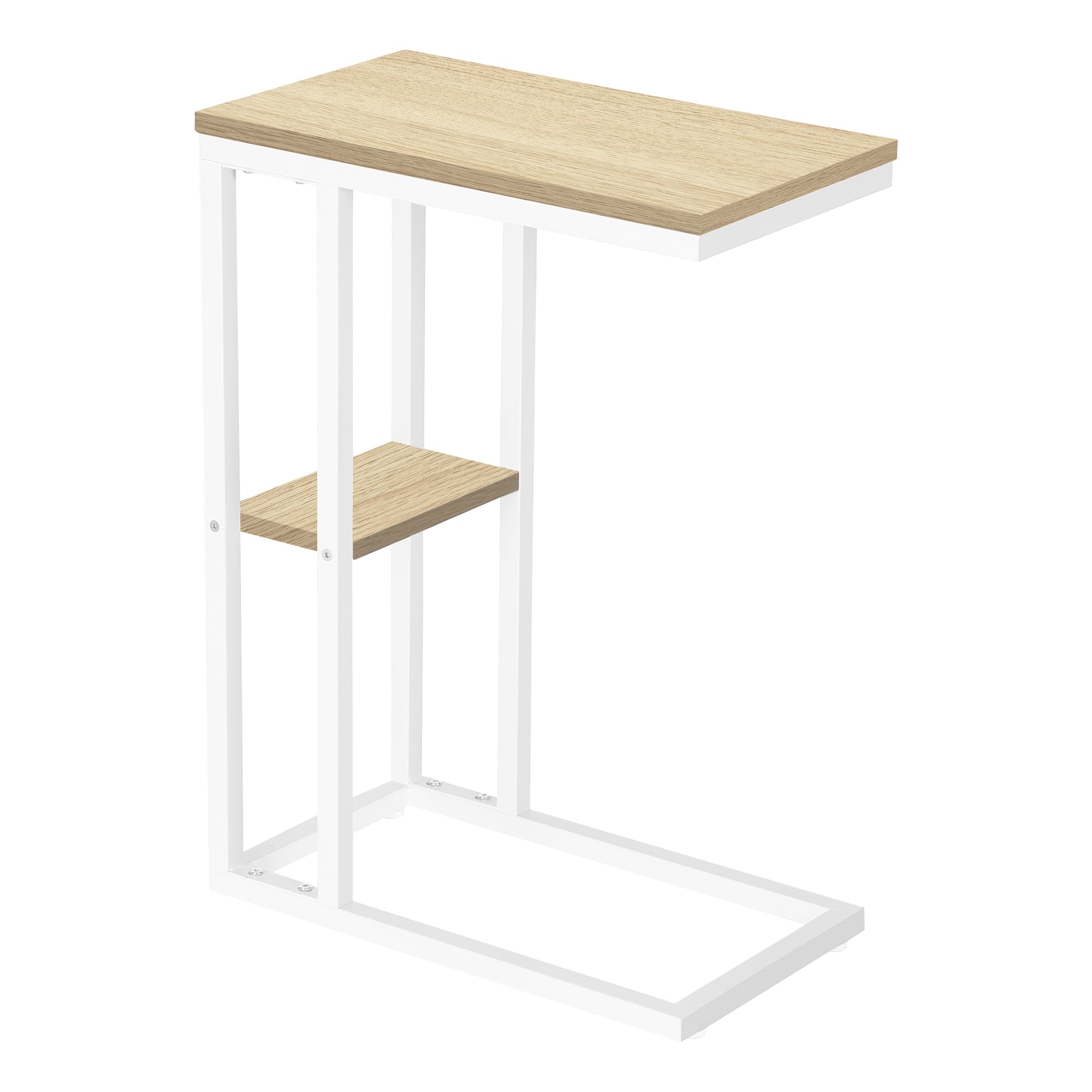 I 3677 Table D'appoint, En Forme De C, Bout, Côté, Collation, Salon, Chambre À Coucher, Métal, Stratifié, Naturel, Blanc, Contemporain, Moderne - Simple Boutique