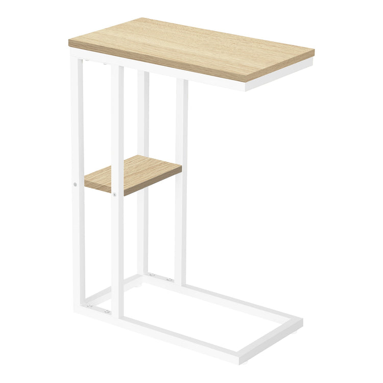 I 3677 Table D'appoint, En Forme De C, Bout, Côté, Collation, Salon, Chambre À Coucher, Métal, Stratifié, Naturel, Blanc, Contemporain, Moderne - Simple Boutique