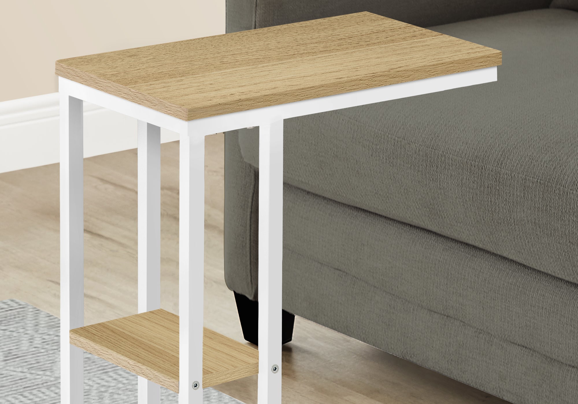I 3677 Table D'appoint, En Forme De C, Bout, Côté, Collation, Salon, Chambre À Coucher, Métal, Stratifié, Naturel, Blanc, Contemporain, Moderne - Simple Boutique