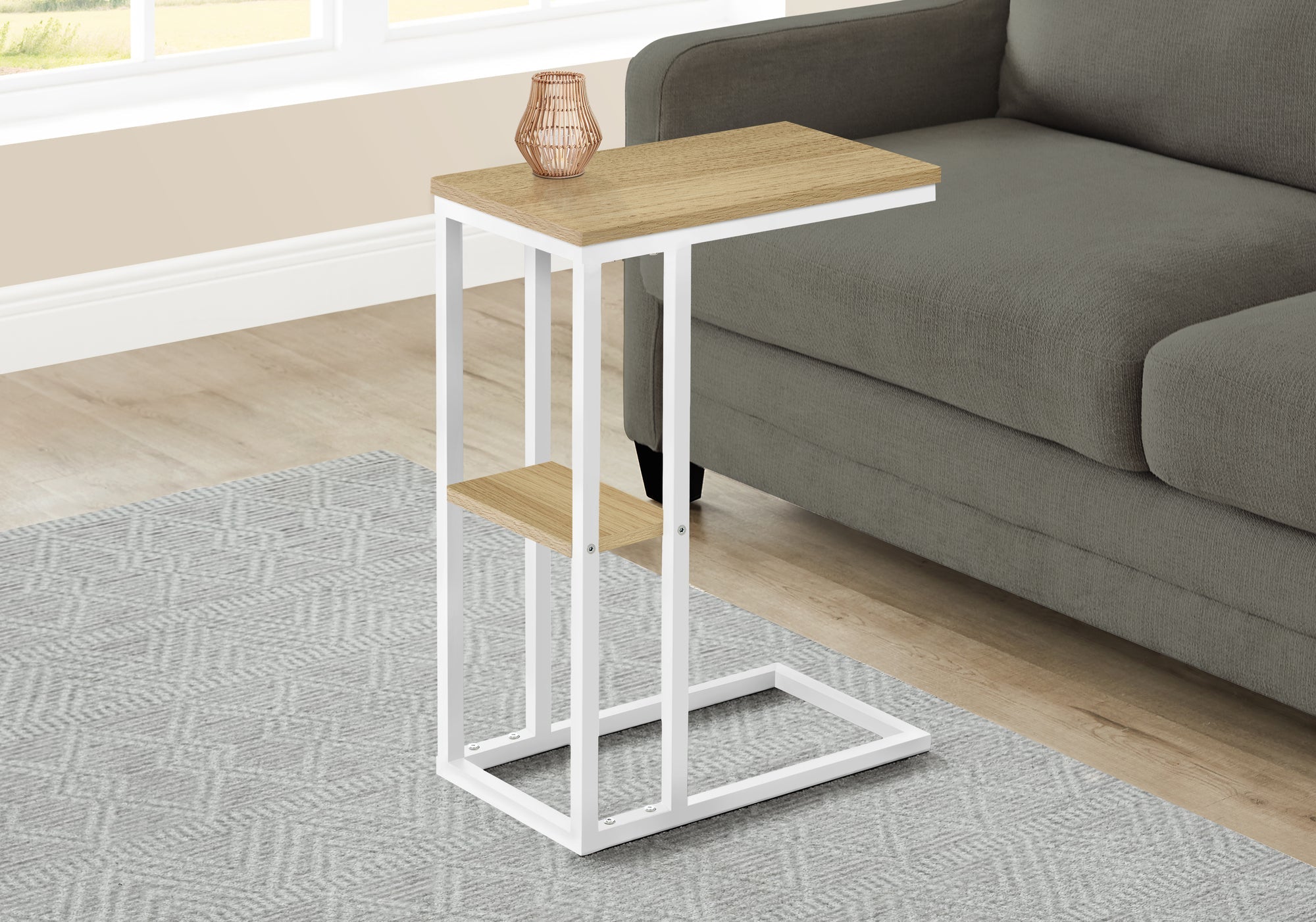 I 3677 Table D'appoint, En Forme De C, Bout, Côté, Collation, Salon, Chambre À Coucher, Métal, Stratifié, Naturel, Blanc, Contemporain, Moderne - Simple Boutique