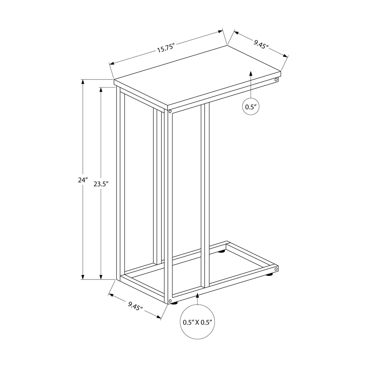 I 3760 Table D'appoint, En Forme De C, Bout, Côté, Collation, Salon, Chambre À Coucher, Métal, Stratifié, Blanc, Noir, Contemporain, Moderne - Simple Boutique