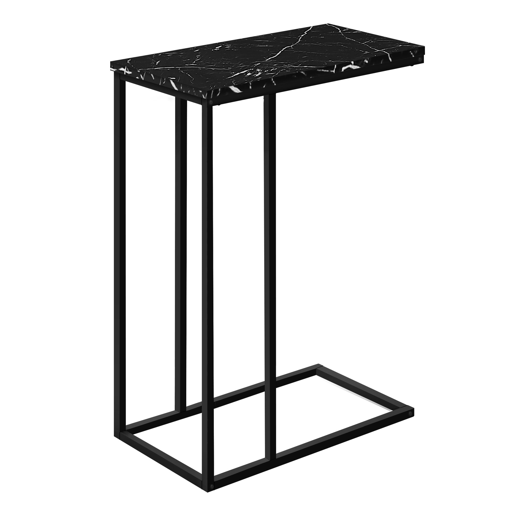 I 3763 Table D'appoint, En Forme De C, Bout, Côté, Collation, Salon, Chambre À Coucher, Métal, Stratifié, D'aspect Marbre Noir, Contemporain, Moderne - Simple Boutique