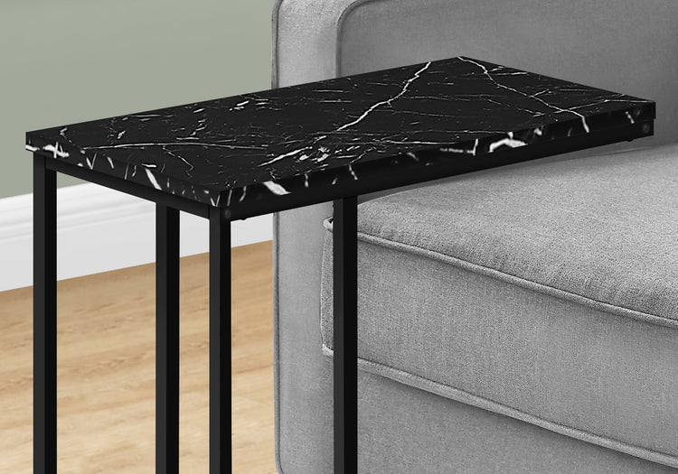 I 3763 Table D'appoint, En Forme De C, Bout, Côté, Collation, Salon, Chambre À Coucher, Métal, Stratifié, D'aspect Marbre Noir, Contemporain, Moderne - Simple Boutique
