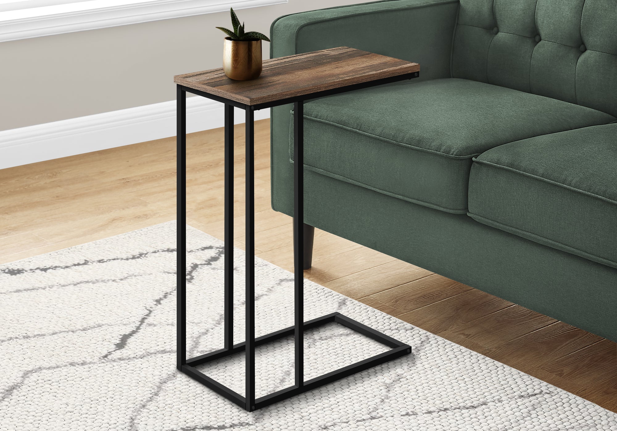 I 3764 Table D'appoint, En Forme De C, Bout, Côté, Collation, Salon, Chambre À Coucher, Métal, Stratifié, Brun, Noir, Contemporain, Moderne - Simple Boutique