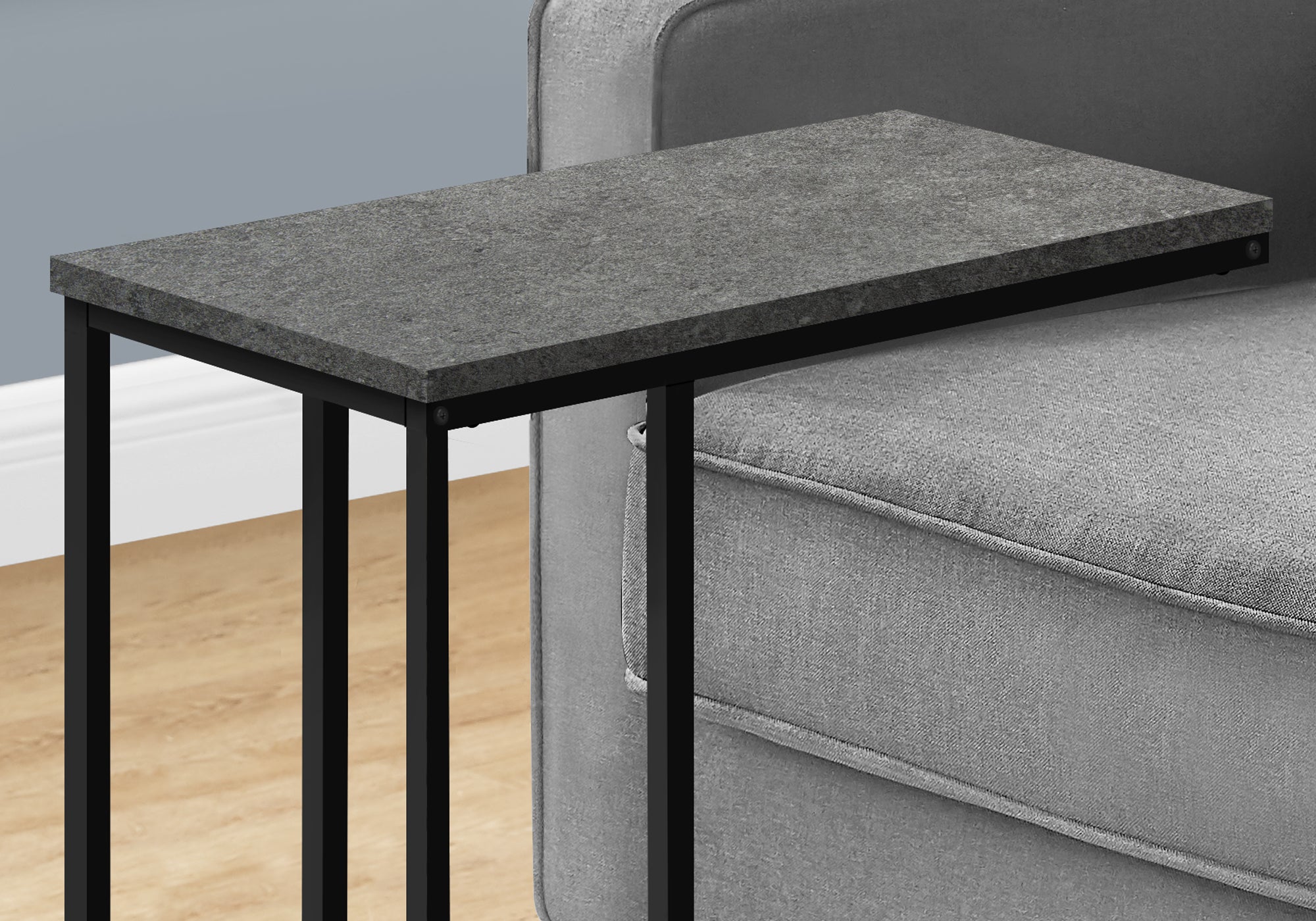 I 3765 Table D'appoint, En Forme De C, Bout, Côté, Collation, Salon, Chambre À Coucher, Métal, Stratifié, Gris, Noir, Contemporain, Moderne - Simple Boutique