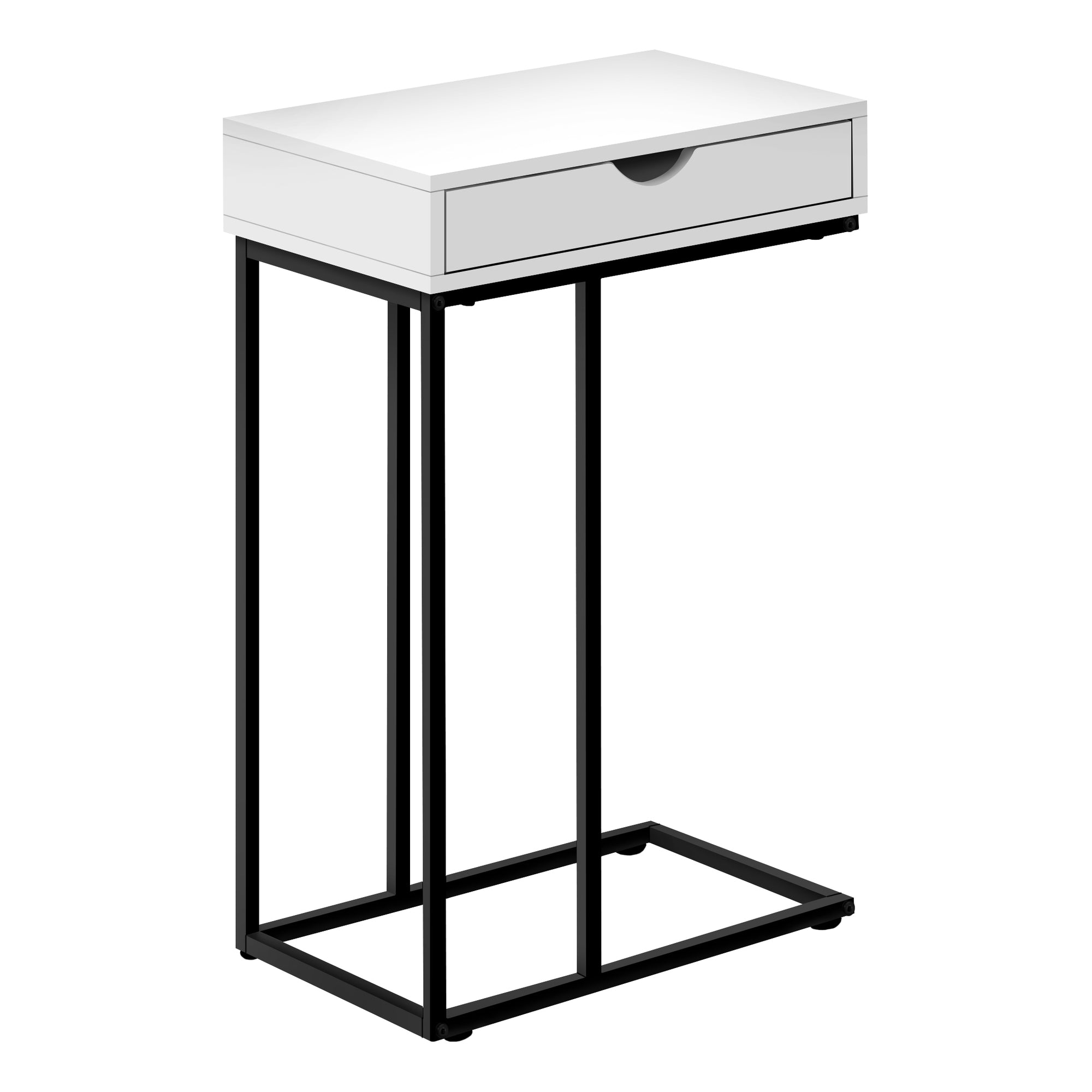 I 3770 Table D'appoint, En Forme De C, Bout, Côté, Collation, Tiroir De Rangement, Salon, Chambre À Coucher, Métal, Stratifié, Blanc, Noir, Contemporain, Moderne - Simple Boutique