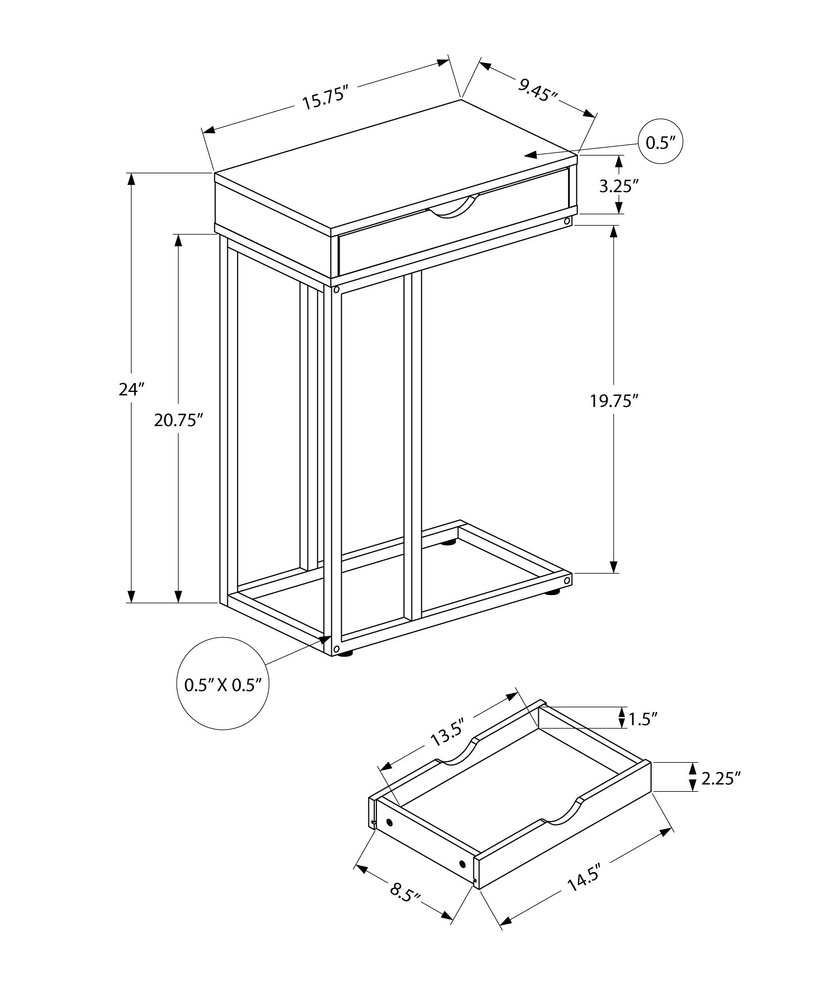 I 3770 Table D'appoint, En Forme De C, Bout, Côté, Collation, Tiroir De Rangement, Salon, Chambre À Coucher, Métal, Stratifié, Blanc, Noir, Contemporain, Moderne - Simple Boutique