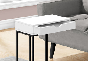 I 3770 Table D'appoint, En Forme De C, Bout, Côté, Collation, Tiroir De Rangement, Salon, Chambre À Coucher, Métal, Stratifié, Blanc, Noir, Contemporain, Moderne - Simple Boutique