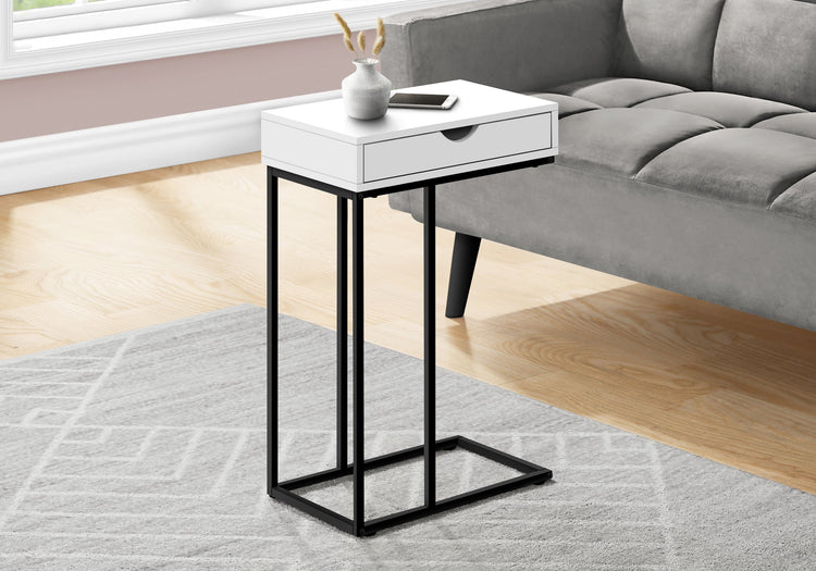 I 3770 Table D'appoint, En Forme De C, Bout, Côté, Collation, Tiroir De Rangement, Salon, Chambre À Coucher, Métal, Stratifié, Blanc, Noir, Contemporain, Moderne - Simple Boutique