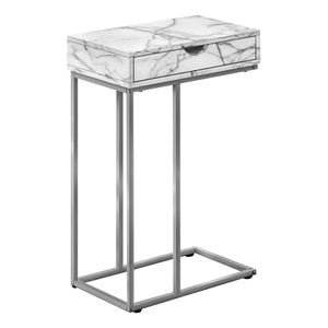 I 3772 Table D'appoint, En Forme De C, Bout, Côté, Collation, Tiroir De Rangement, Salon, Chambre À Coucher, Métal, Stratifié, Aspect Marbre Blanc, Gris, Contemporain, Moderne - Simple Boutique