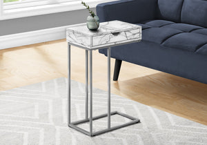 I 3772 Table D'appoint, En Forme De C, Bout, Côté, Collation, Tiroir De Rangement, Salon, Chambre À Coucher, Métal, Stratifié, Aspect Marbre Blanc, Gris, Contemporain, Moderne - Simple Boutique
