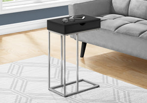 I 3773 Table D'appoint, En Forme De C, Bout, Côté, Collation, Tiroir De Rangement, Salon, Chambre À Coucher, Métal, Stratifié, Noir, Gris, Contemporain, Moderne - Simple Boutique