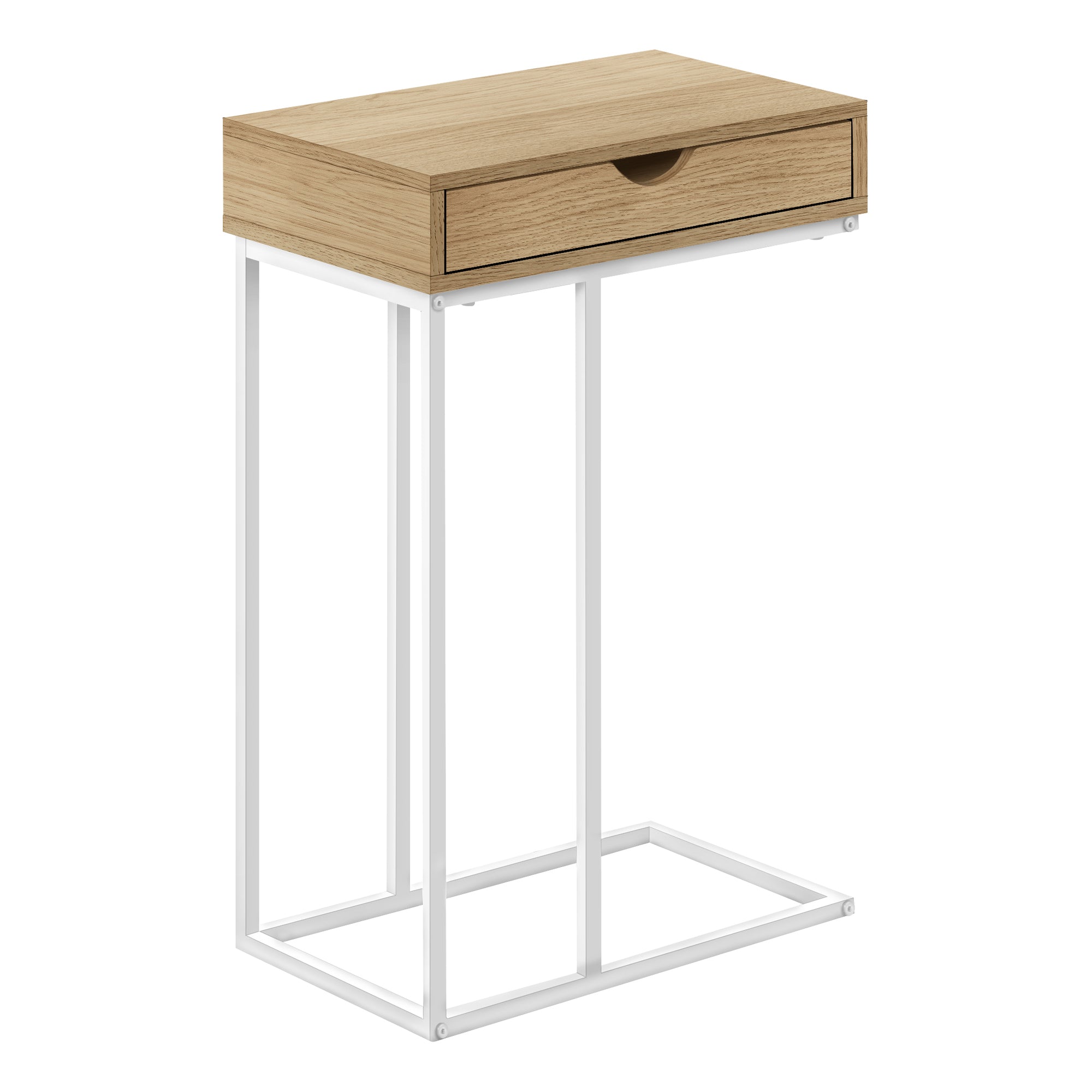 I 3775 Table D'appoint, En Forme De C, Bout, Côté, Collation, Tiroir De Rangement, Salon, Chambre À Coucher, Métal, Stratifié, Naturel, Blanc, Contemporain, Moderne - Simple Boutique