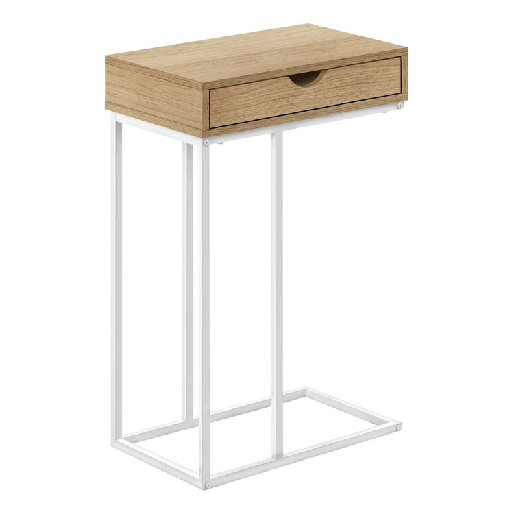 I 3775 Table D'appoint, En Forme De C, Bout, Côté, Collation, Tiroir De Rangement, Salon, Chambre À Coucher, Métal, Stratifié, Naturel, Blanc, Contemporain, Moderne - Simple Boutique