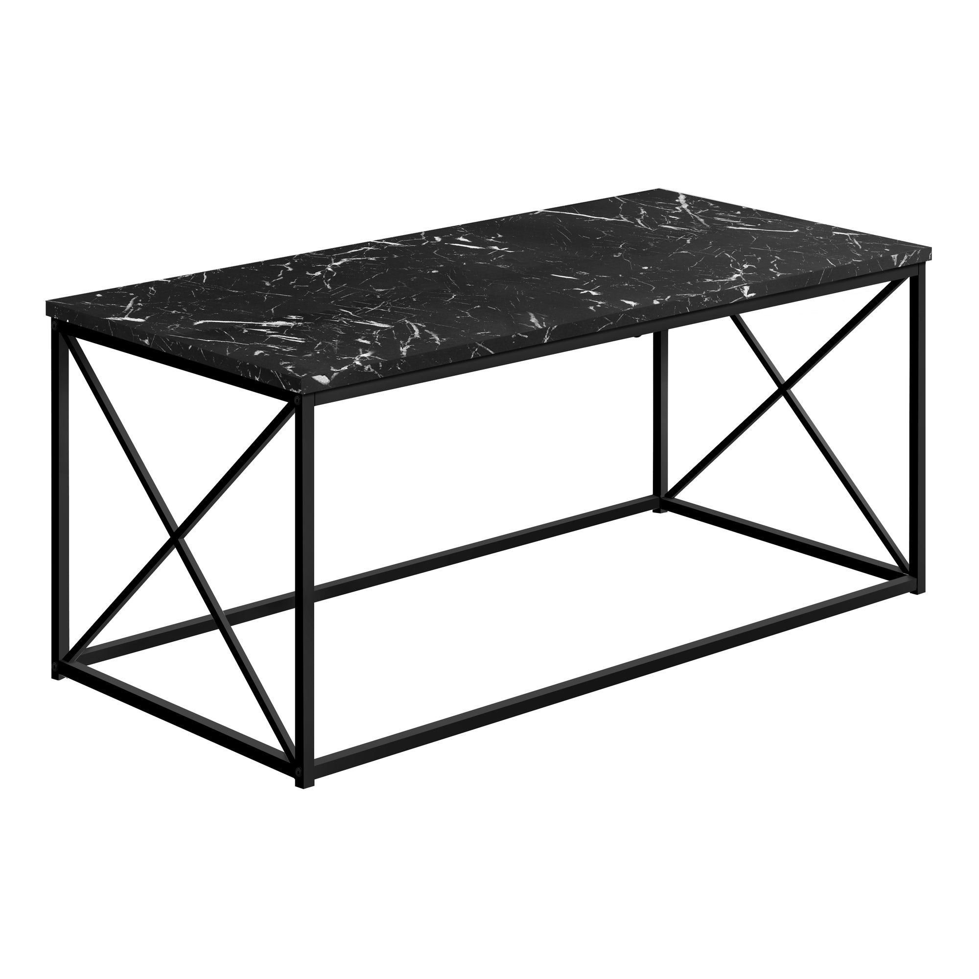 I 3783 Table A Café, Accent, Cocktail, Rectangulaire, Salon, 40"l, Métal, Stratifié, D'aspect Marbre Noir, Contemporain, Moderne - Simple Boutique