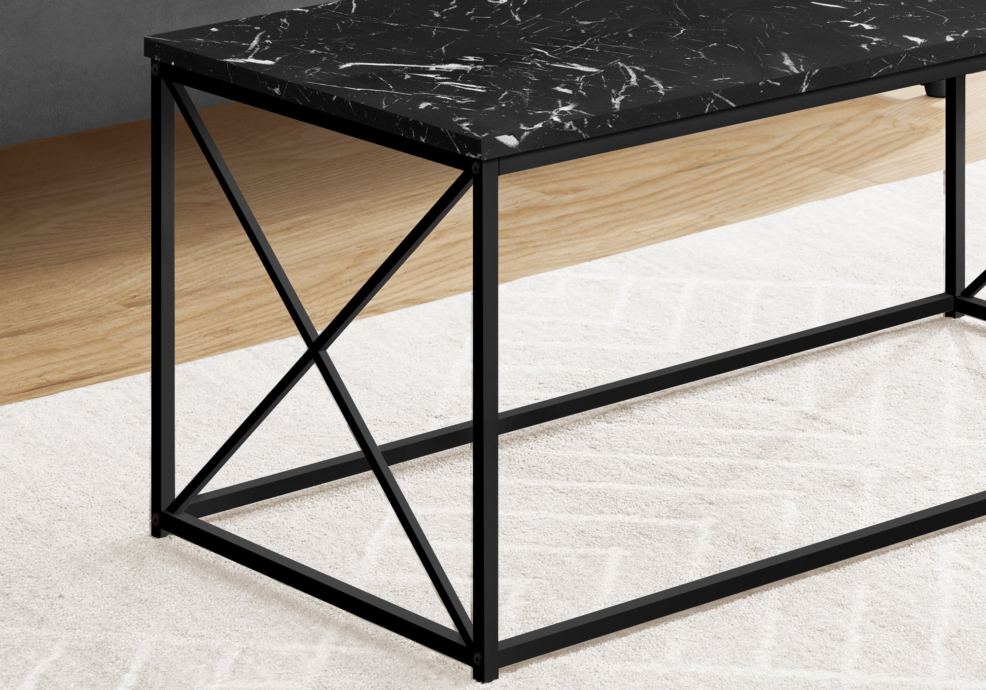 I 3783 Table A Café, Accent, Cocktail, Rectangulaire, Salon, 40"l, Métal, Stratifié, D'aspect Marbre Noir, Contemporain, Moderne - Simple Boutique