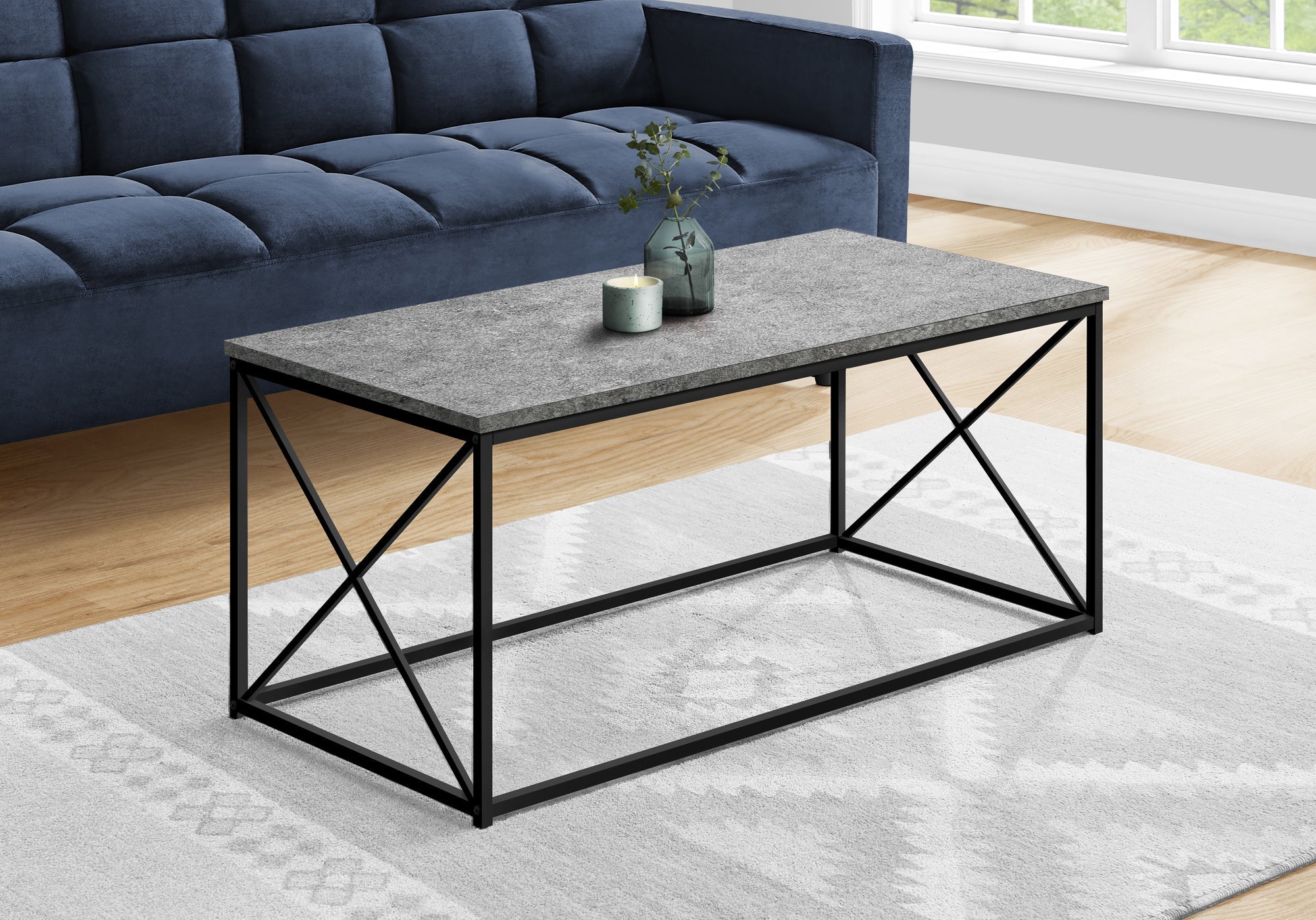 I 3785 Table A Café, Accent, Cocktail, Rectangulaire, Salon, 40"l, Métal, Stratifié, Gris, Noir, Contemporain, Moderne - Simple Boutique