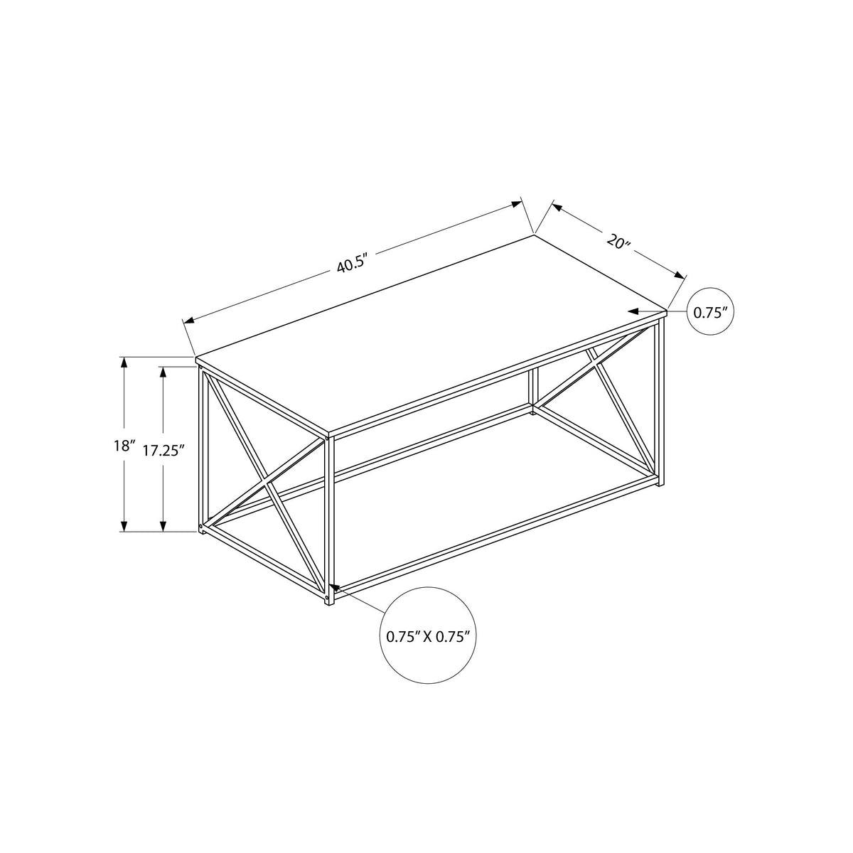 I 3786 Table A Café, Accent, Cocktail, Rectangulaire, Salon, 40"l, Métal, Stratifié, Brun, Noir, Contemporain, Moderne - Simple Boutique
