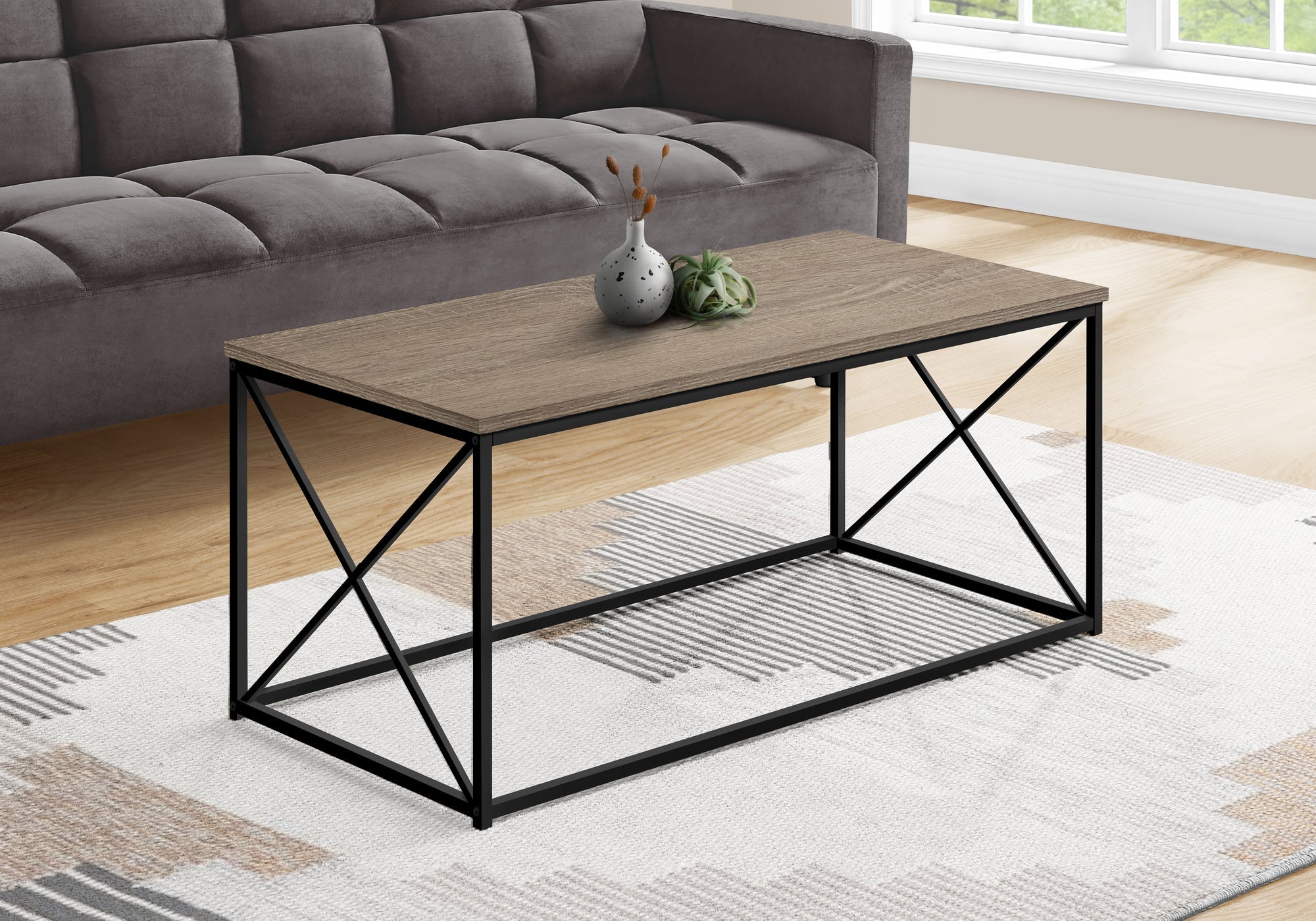 I 3786 Table A Café, Accent, Cocktail, Rectangulaire, Salon, 40"l, Métal, Stratifié, Brun, Noir, Contemporain, Moderne - Simple Boutique
