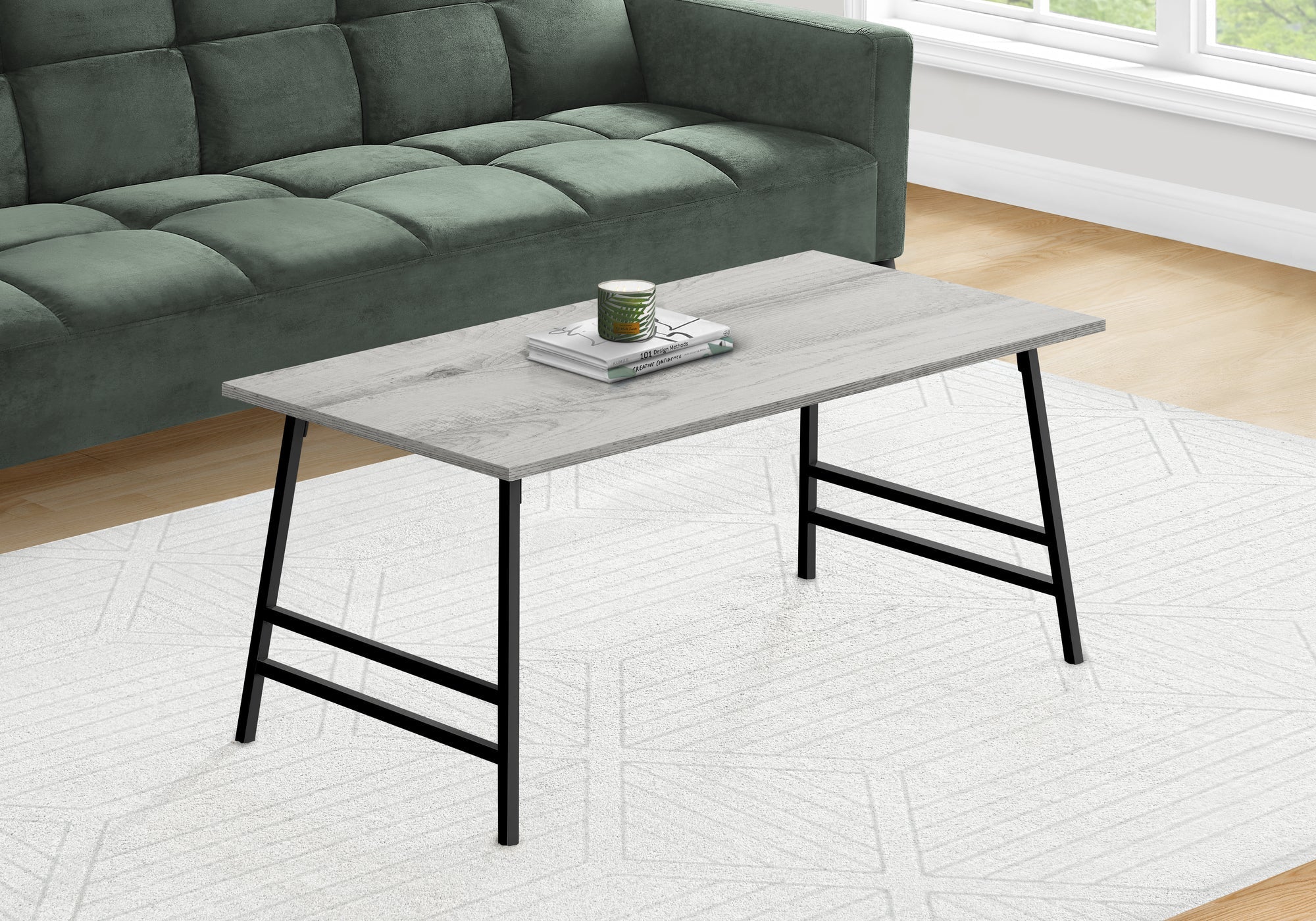 I 3791 Table A Café, Accent, Cocktail, Rectangulaire, Salon, 40"l, Métal, Stratifié, Gris, Noir, Contemporain, Moderne - Simple Boutique