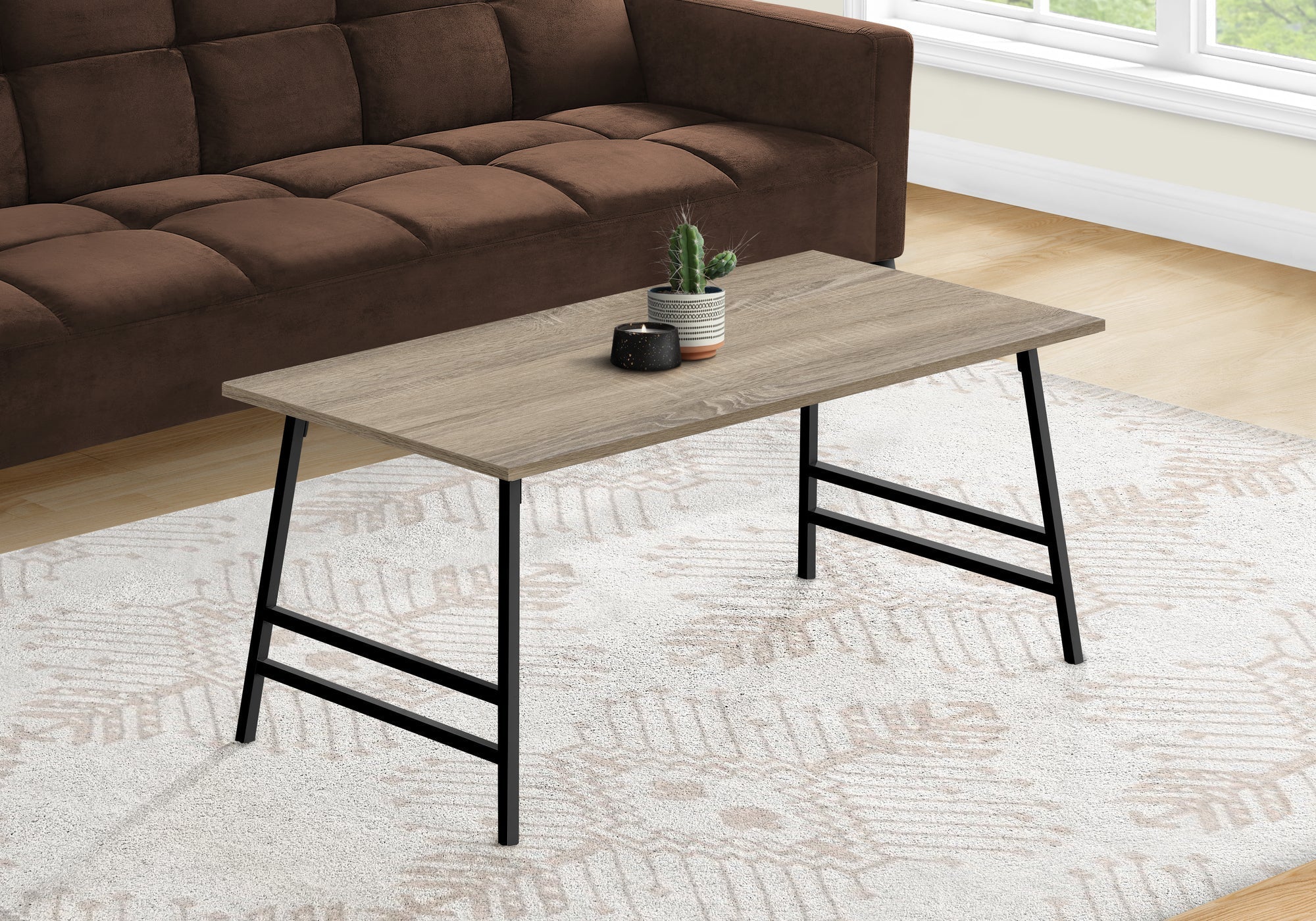 I 3792 Table A Café, Accent, Cocktail, Rectangulaire, Salon, 40"l, Métal, Stratifié, Brun, Noir, Contemporain, Moderne - Simple Boutique
