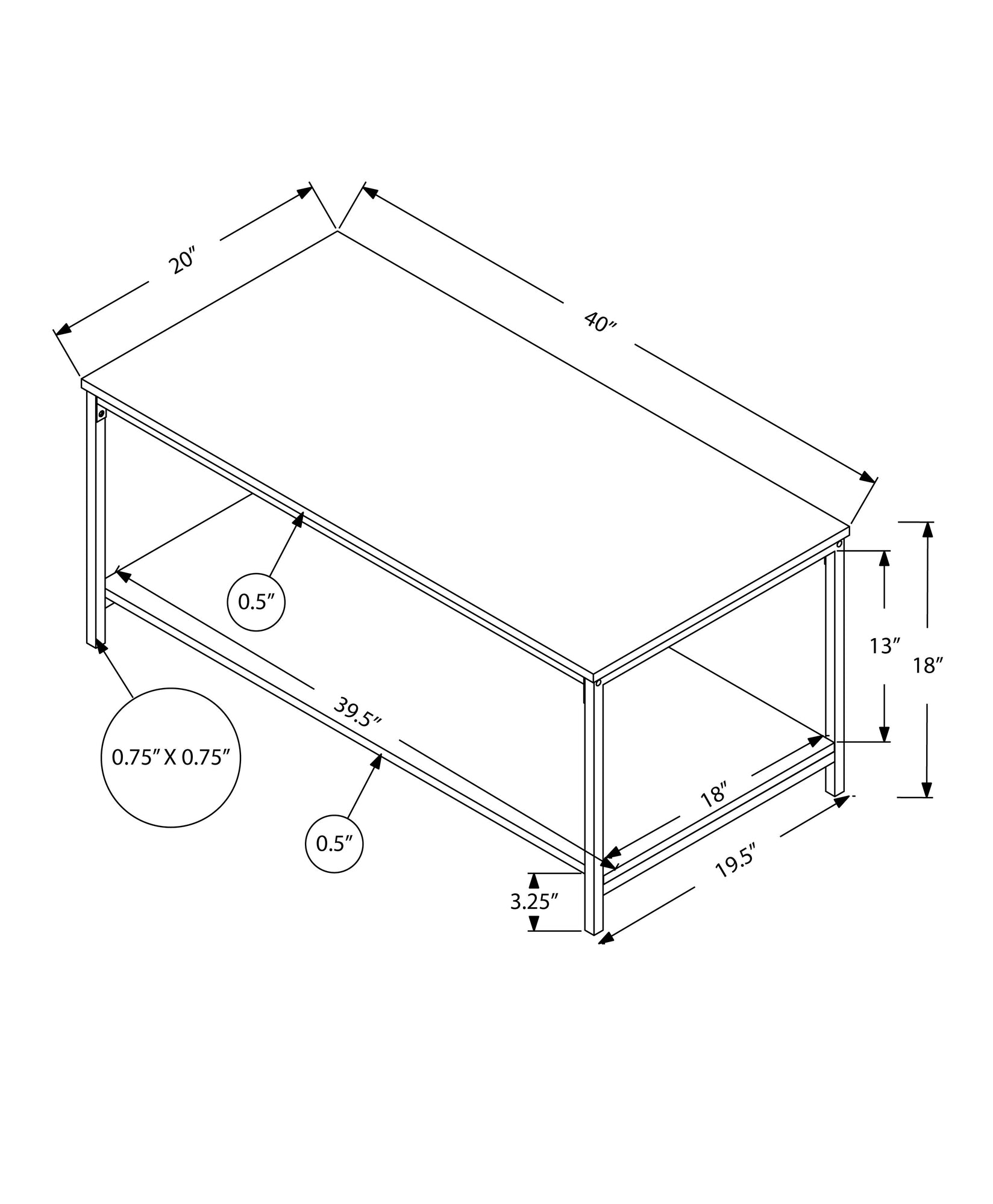 I 3800 Table A Café, Accent, Cocktail, Rectangulaire, Salon, 40"l, Métal, Stratifié, Blanc, Gris, Contemporain, Moderne - Simple Boutique