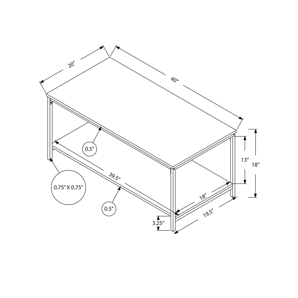 I 3800 Table A Café, Accent, Cocktail, Rectangulaire, Salon, 40"l, Métal, Stratifié, Blanc, Gris, Contemporain, Moderne - Simple Boutique