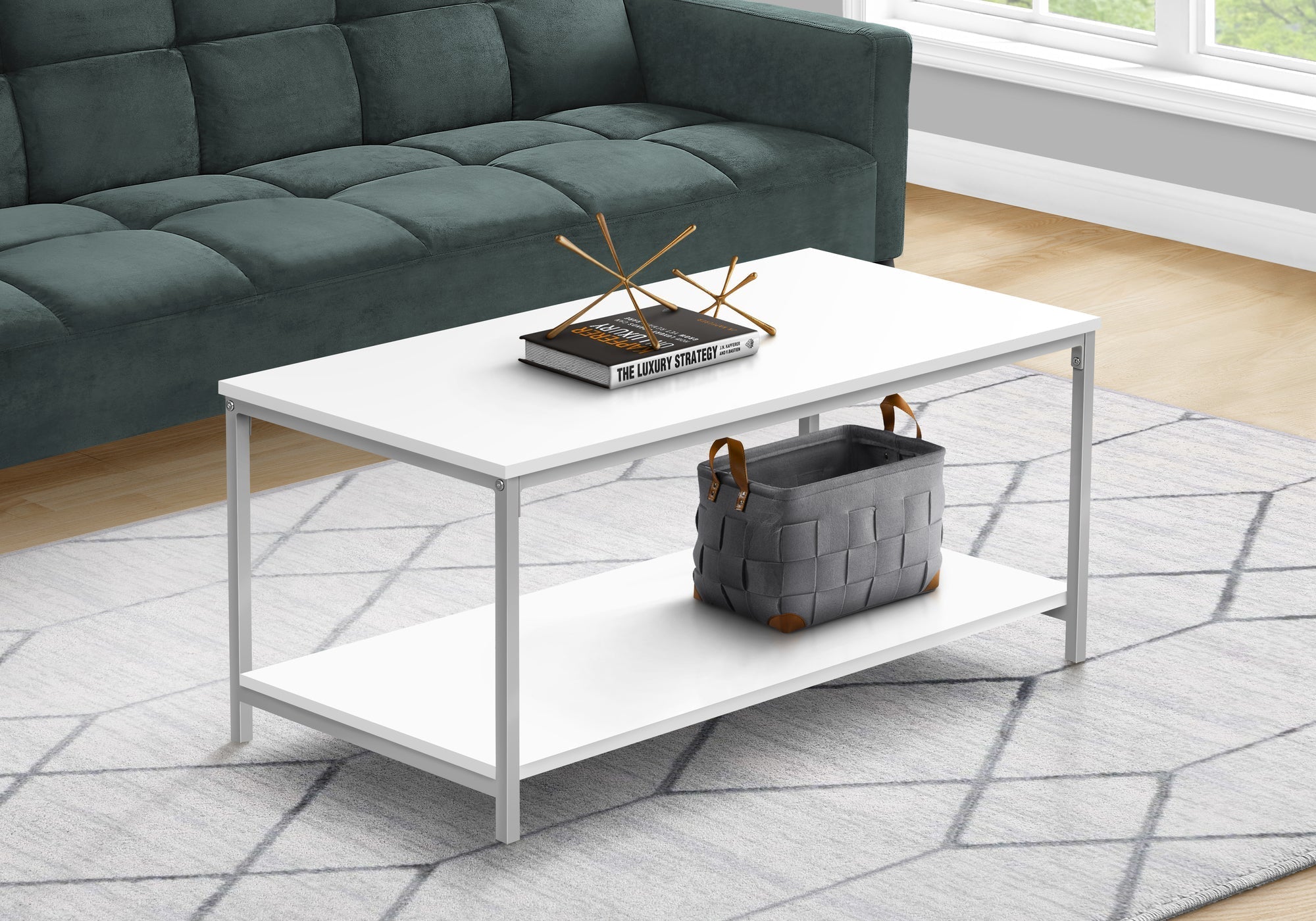 I 3800 Table A Café, Accent, Cocktail, Rectangulaire, Salon, 40"l, Métal, Stratifié, Blanc, Gris, Contemporain, Moderne - Simple Boutique