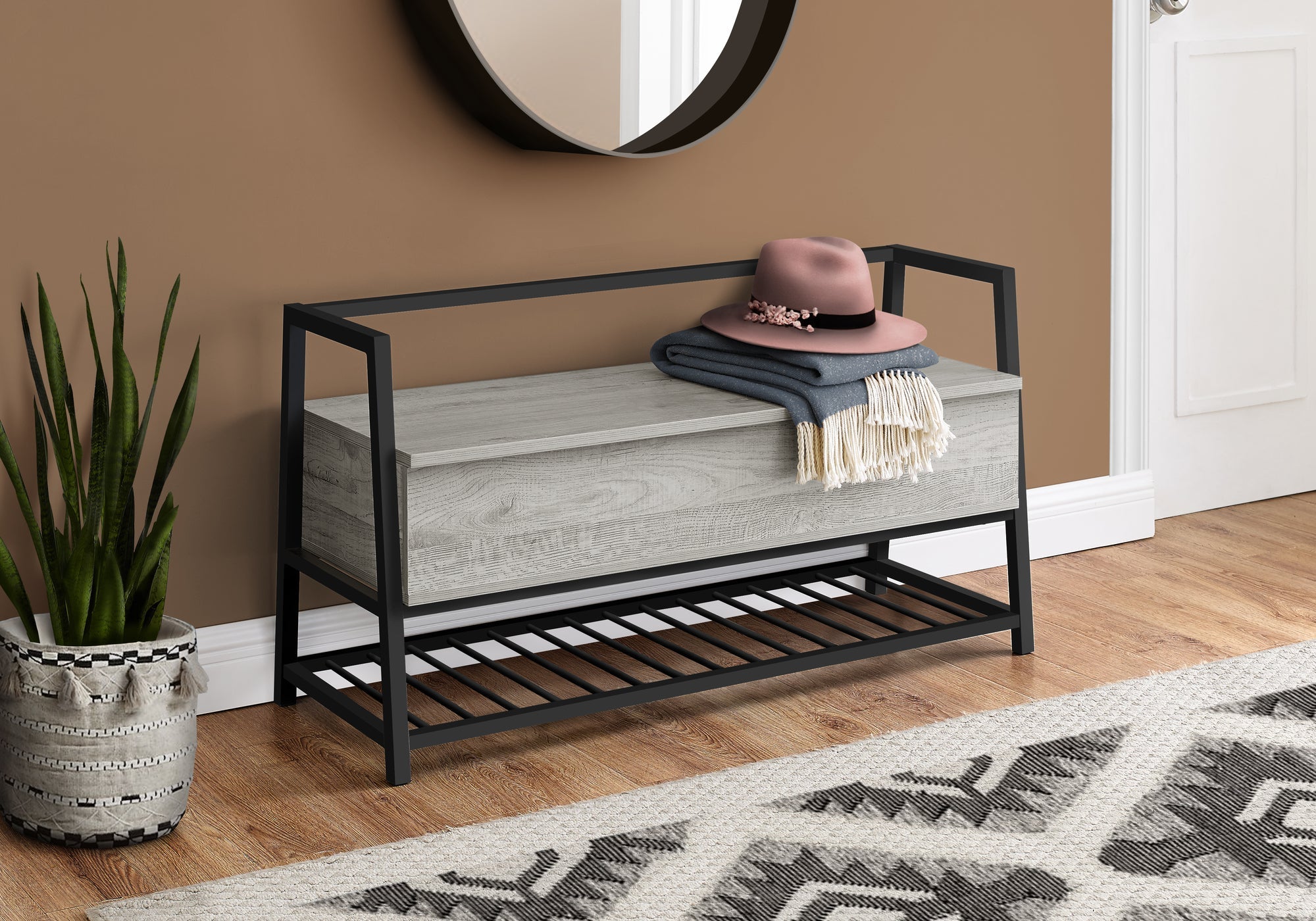 I 4500 Banc, Entrée, Couloir, Rangement, 42" Rectangulaire, Métal, Stratifié, Gris, Noir, Contemporain, Moderne - Simple Boutique