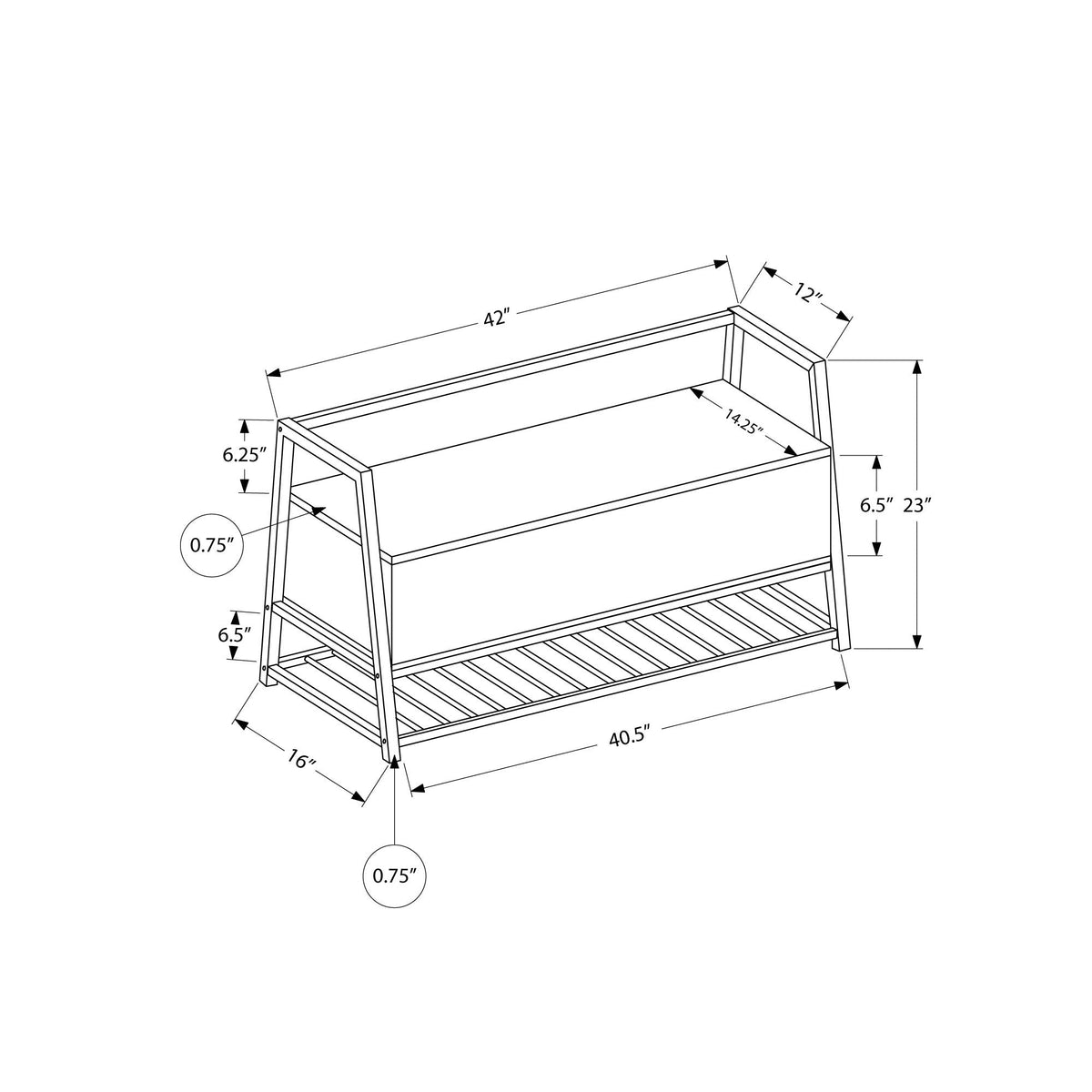 I 4501 Banc, Entrée, Couloir, Rangement, 42" Rectangulaire, Métal, Stratifié, Brun, Noir, Contemporain, Moderne - Simple Boutique