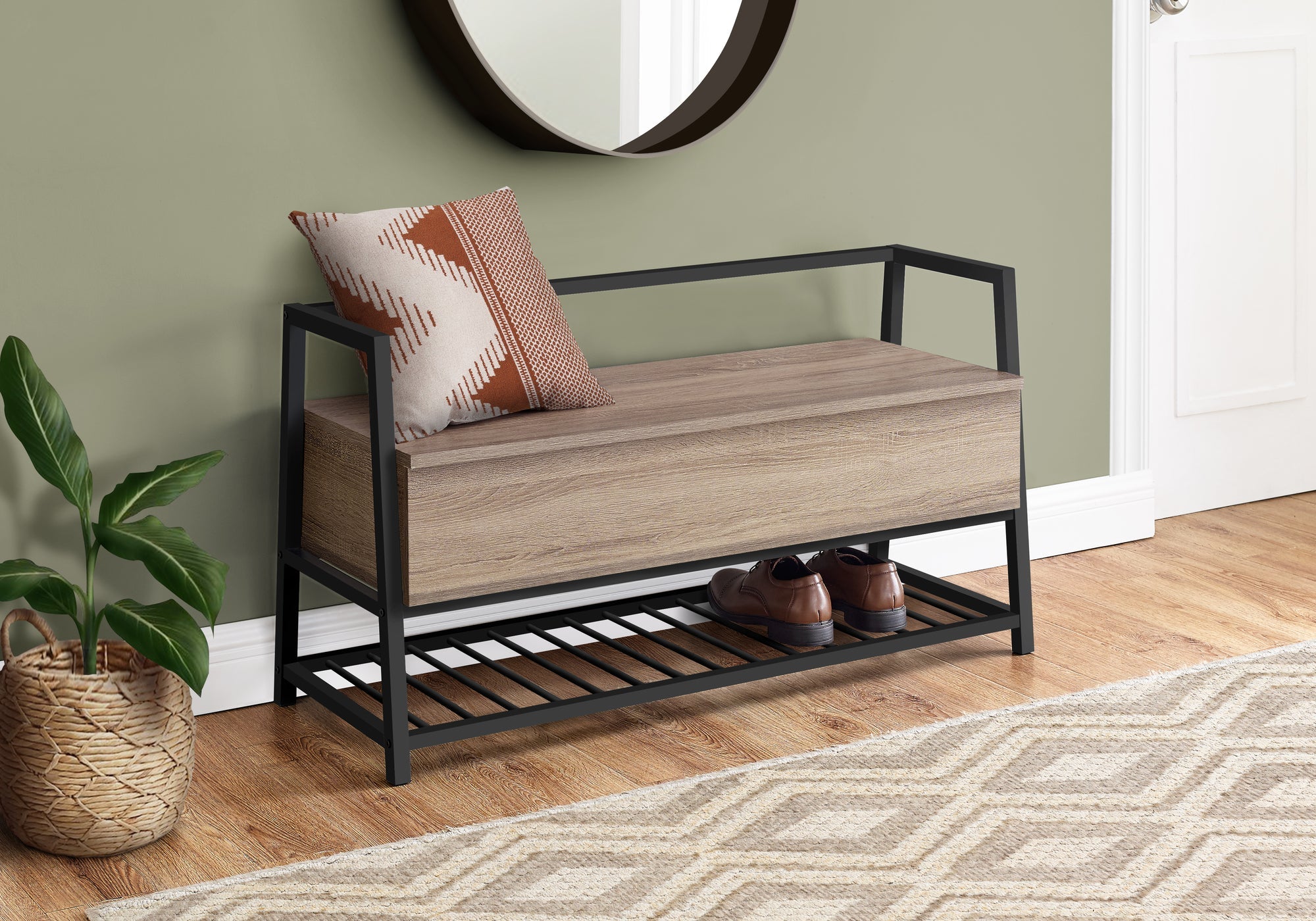 I 4501 Banc, Entrée, Couloir, Rangement, 42" Rectangulaire, Métal, Stratifié, Brun, Noir, Contemporain, Moderne - Simple Boutique