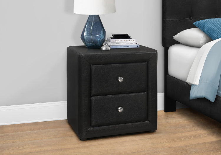 I 5603 Accessoire De Chambre, Table De Nuit, Bout, Côté, Lampe, Tiroir De Rangement, Chambre À Coucher, Rembourré, Pu D'aspect Cuir, Noir, Transitionnel - Simple Boutique