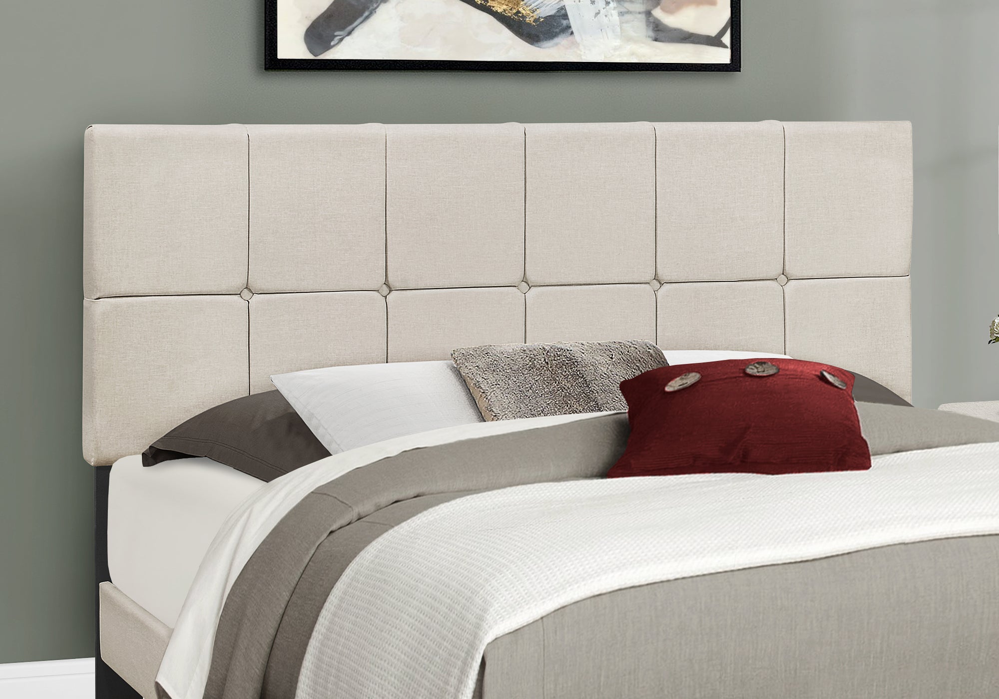 I 5605Q Lit, Grand, Plate-forme, Chambre À Coucher, Cadre, Rembourré, D'aspect Lin, Pattes En Bois, Beige, Noir, Transitionnel - Simple Boutique