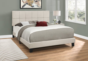 I 5605Q Lit, Grand, Plate-forme, Chambre À Coucher, Cadre, Rembourré, D'aspect Lin, Pattes En Bois, Beige, Noir, Transitionnel - Simple Boutique