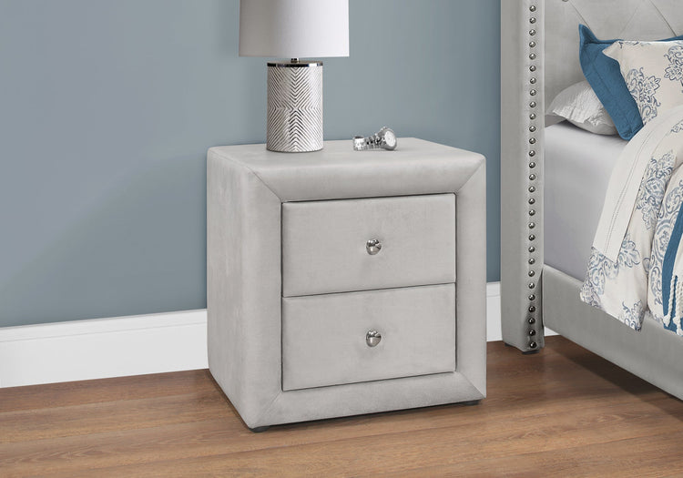 I 5606 Accessoire De Chambre, Table De Nuit, Bout, Côté, Lampe, Tiroir De Rangement, Chambre À Coucher, Rembourré, Velours, Gris, Transitionnel - Simple Boutique
