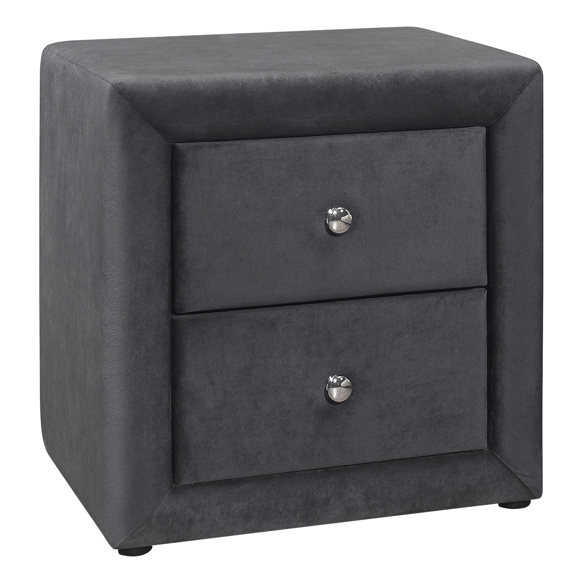 I 5607 Accessoire De Chambre, Table De Nuit, Bout, Côté, Lampe, Tiroir De Rangement, Chambre À Coucher, Rembourré, Velours, Gris, Transitionnel - Simple Boutique