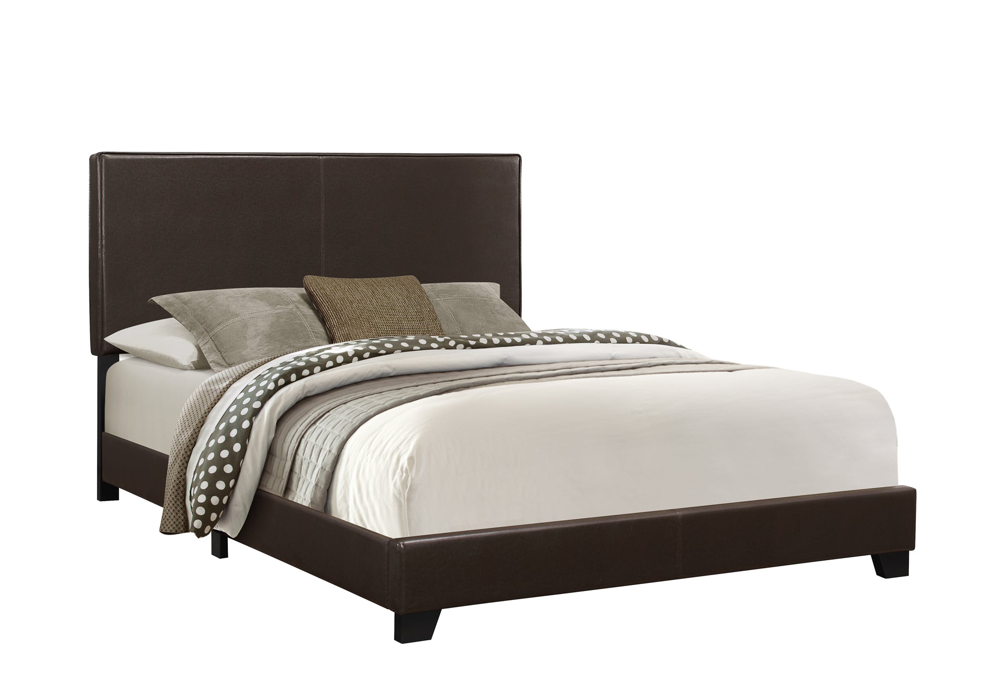 I 5910Q Lit, Grand, Plate-forme, Chambre À Coucher, Cadre, Rembourré, Pu D'aspect Cuir, Pattes En Bois, Brun, Transitionnel - Simple Boutique