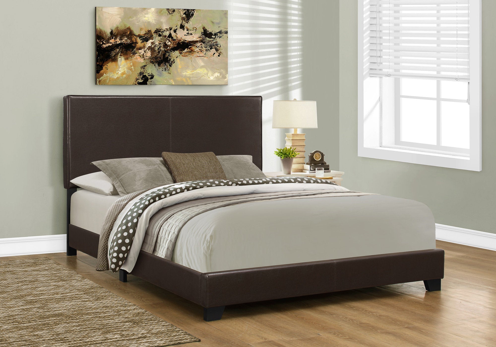 I 5910Q Lit, Grand, Plate-forme, Chambre À Coucher, Cadre, Rembourré, Pu D'aspect Cuir, Pattes En Bois, Brun, Transitionnel - Simple Boutique