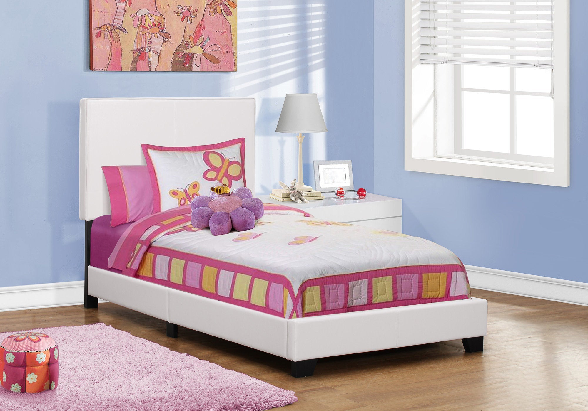 I 5911T Lit, Taille Jumelle, Plate-forme, Chambre À Coucher, Cadre, Rembourré, Pu D'aspect Cuir, Pattes En Bois, Blanc, Transitionnel - Simple Boutique