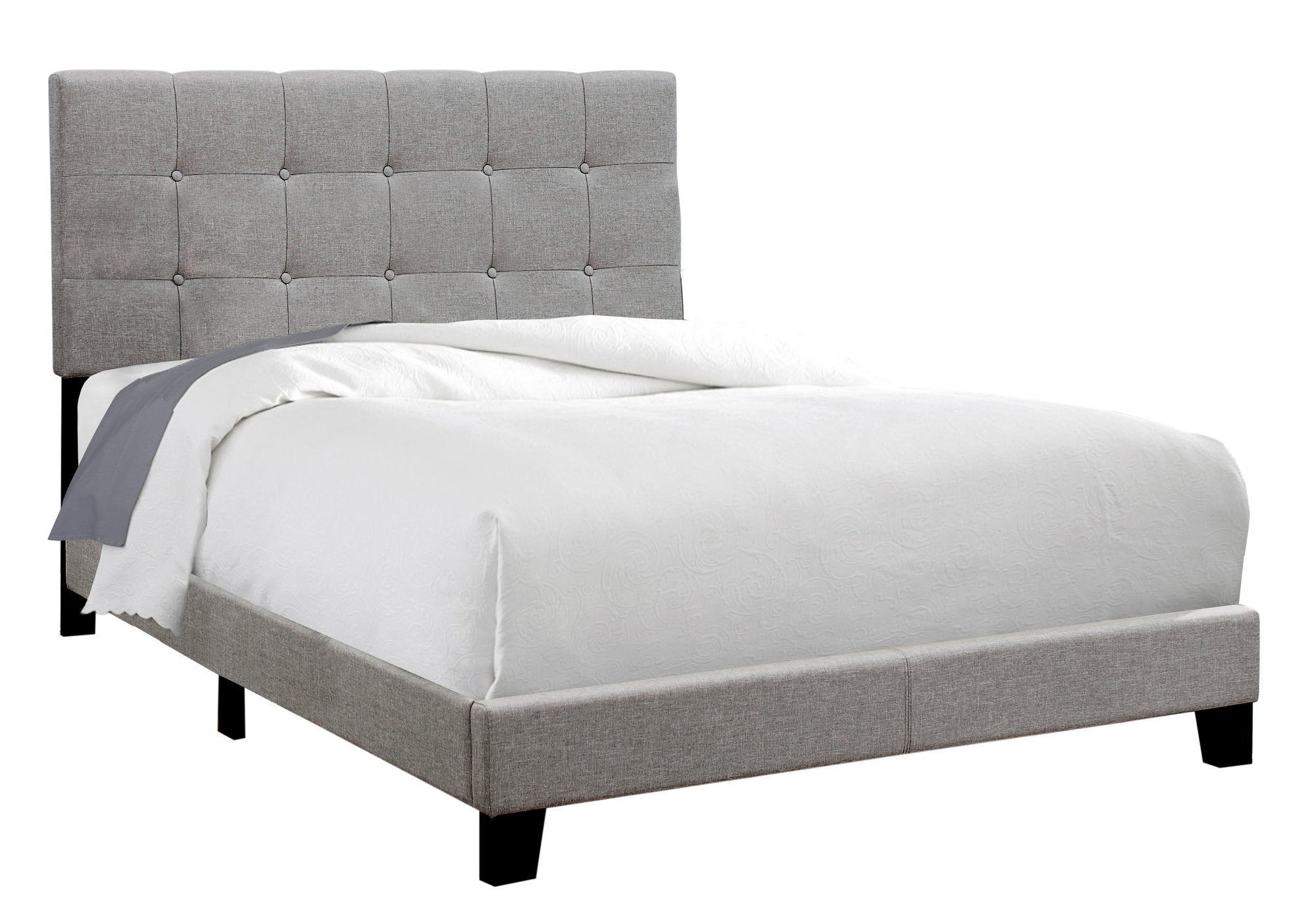 I 5920F Lit, Taille Réelle, Plate-forme, Chambre À Coucher, Cadre, Rembourré, D'aspect Lin, Pattes En Bois, Gris, Transitionnel - Simple Boutique