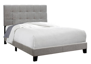 I 5920F Lit, Taille Réelle, Plate-forme, Chambre À Coucher, Cadre, Rembourré, D'aspect Lin, Pattes En Bois, Gris, Transitionnel - Simple Boutique