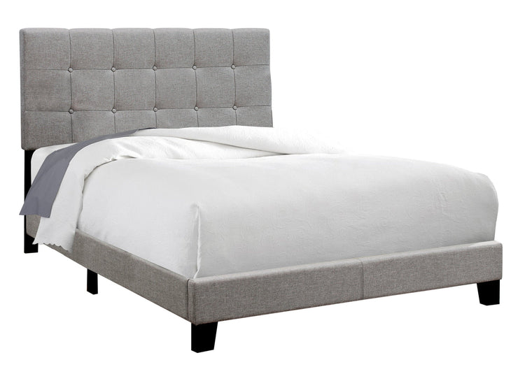 I 5920F Lit, Taille Réelle, Plate-forme, Chambre À Coucher, Cadre, Rembourré, D'aspect Lin, Pattes En Bois, Gris, Transitionnel - Simple Boutique