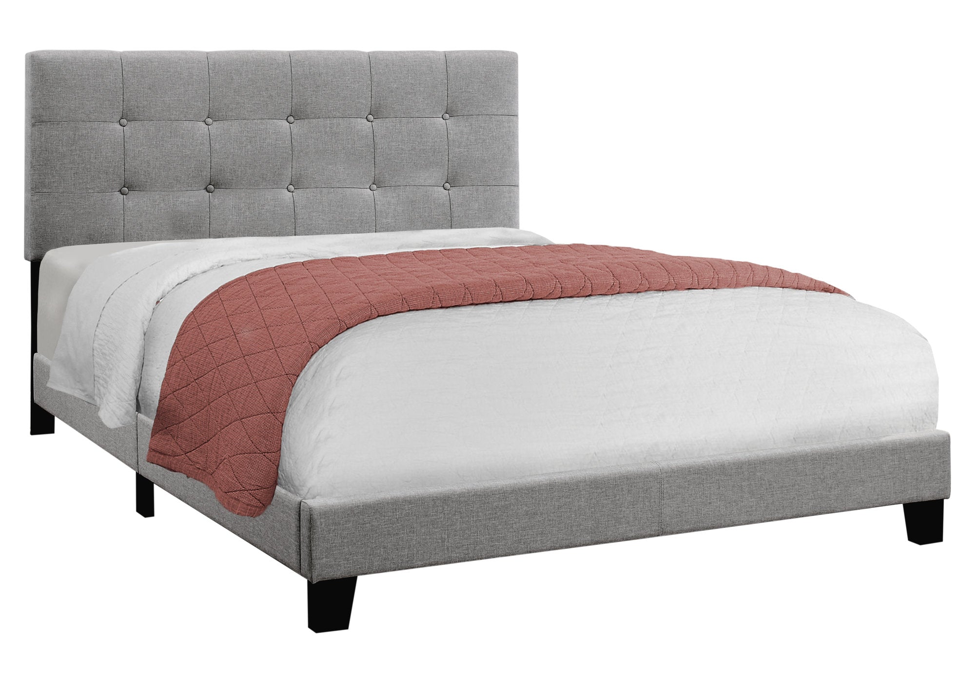 I 5920Q Lit, Grand, Plate-forme, Chambre À Coucher, Cadre, Rembourré, D'aspect Lin, Pattes En Bois, Gris, Transitionnel - Simple Boutique