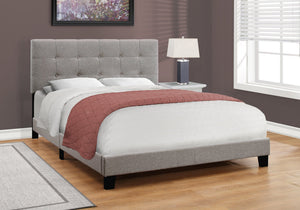 I 5920Q Lit, Grand, Plate-forme, Chambre À Coucher, Cadre, Rembourré, D'aspect Lin, Pattes En Bois, Gris, Transitionnel - Simple Boutique