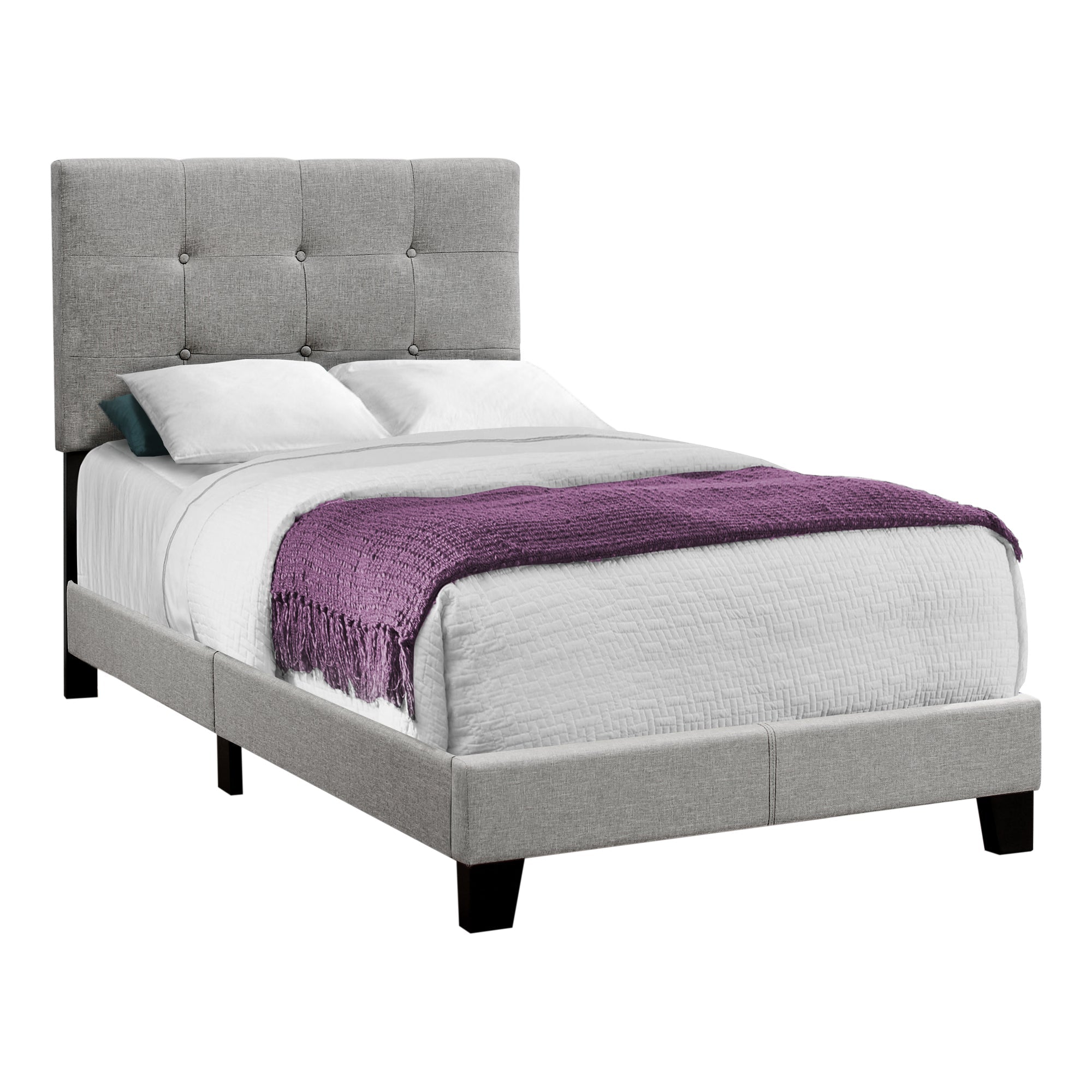 I 5920T Lit, Taille Jumelle, Plate-forme, Adolescent, Cadre, Rembourré, D'aspect Lin, Pattes En Bois, Gris, Transitionnel - Simple Boutique