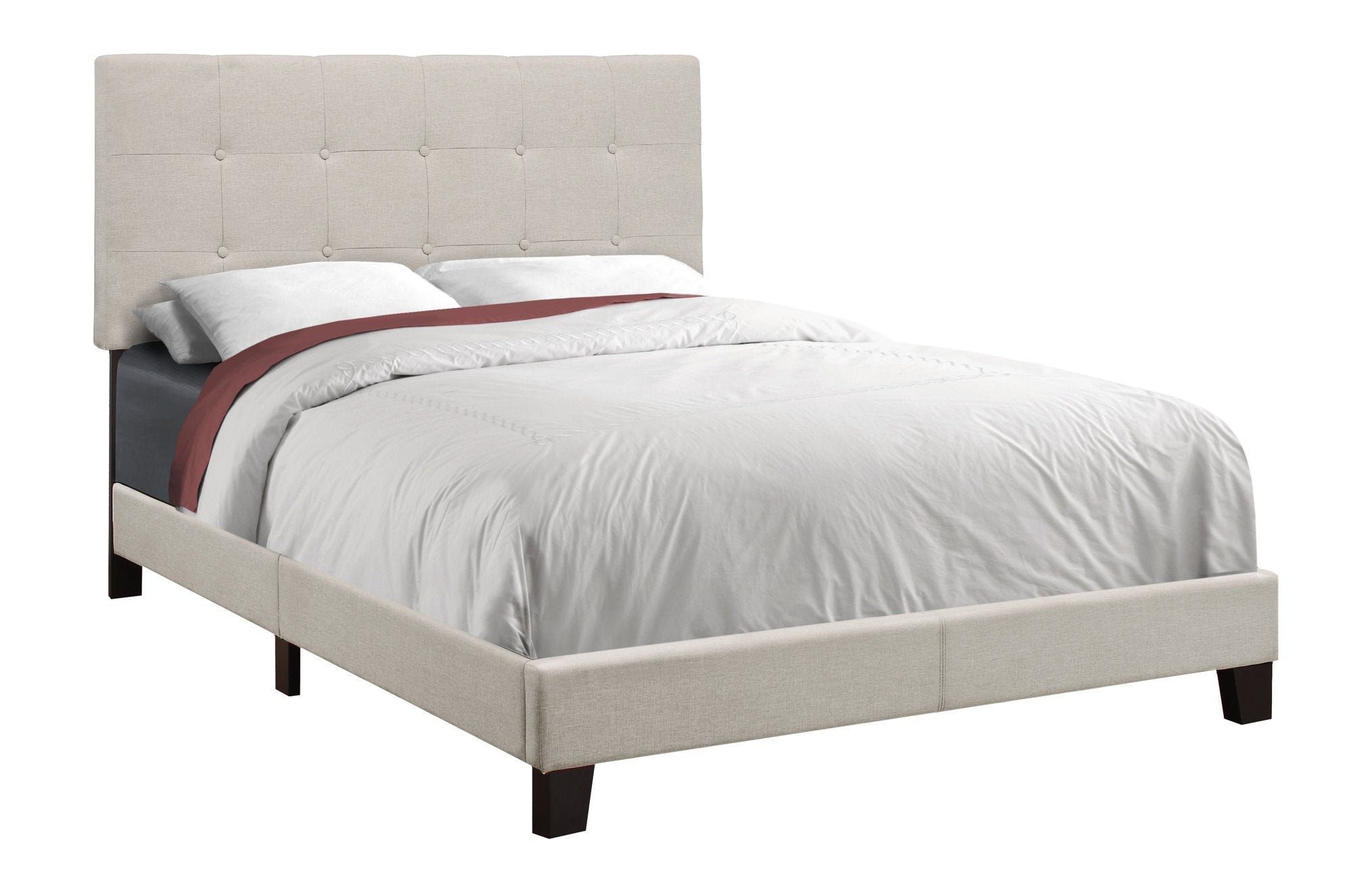 I 5921F Lit, Taille Réelle, Plate-forme, Chambre À Coucher, Cadre, Rembourré, D'aspect Lin, Pattes En Bois, Beige, Noir, Transitionnel - Simple Boutique