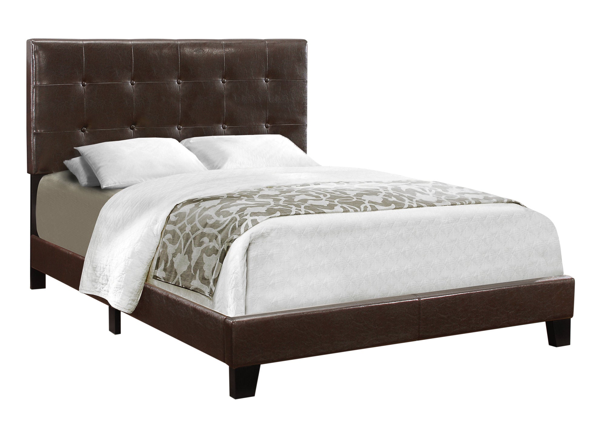 I 5922F Lit, Taille Réelle, Plate-forme, Chambre À Coucher, Cadre, Rembourré, Pu D'aspect Cuir, Pattes En Bois, Brun, Transitionnel - Simple Boutique