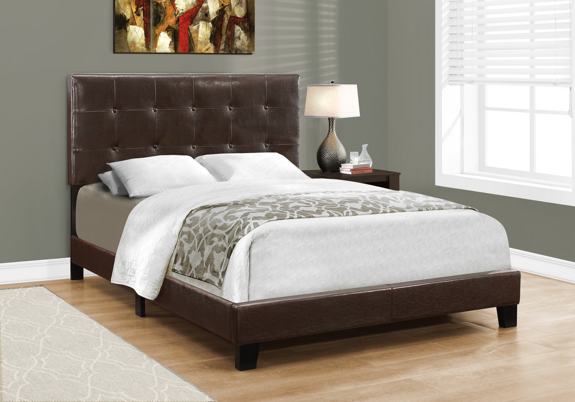 I 5922F Lit, Taille Réelle, Plate-forme, Chambre À Coucher, Cadre, Rembourré, Pu D'aspect Cuir, Pattes En Bois, Brun, Transitionnel - Simple Boutique